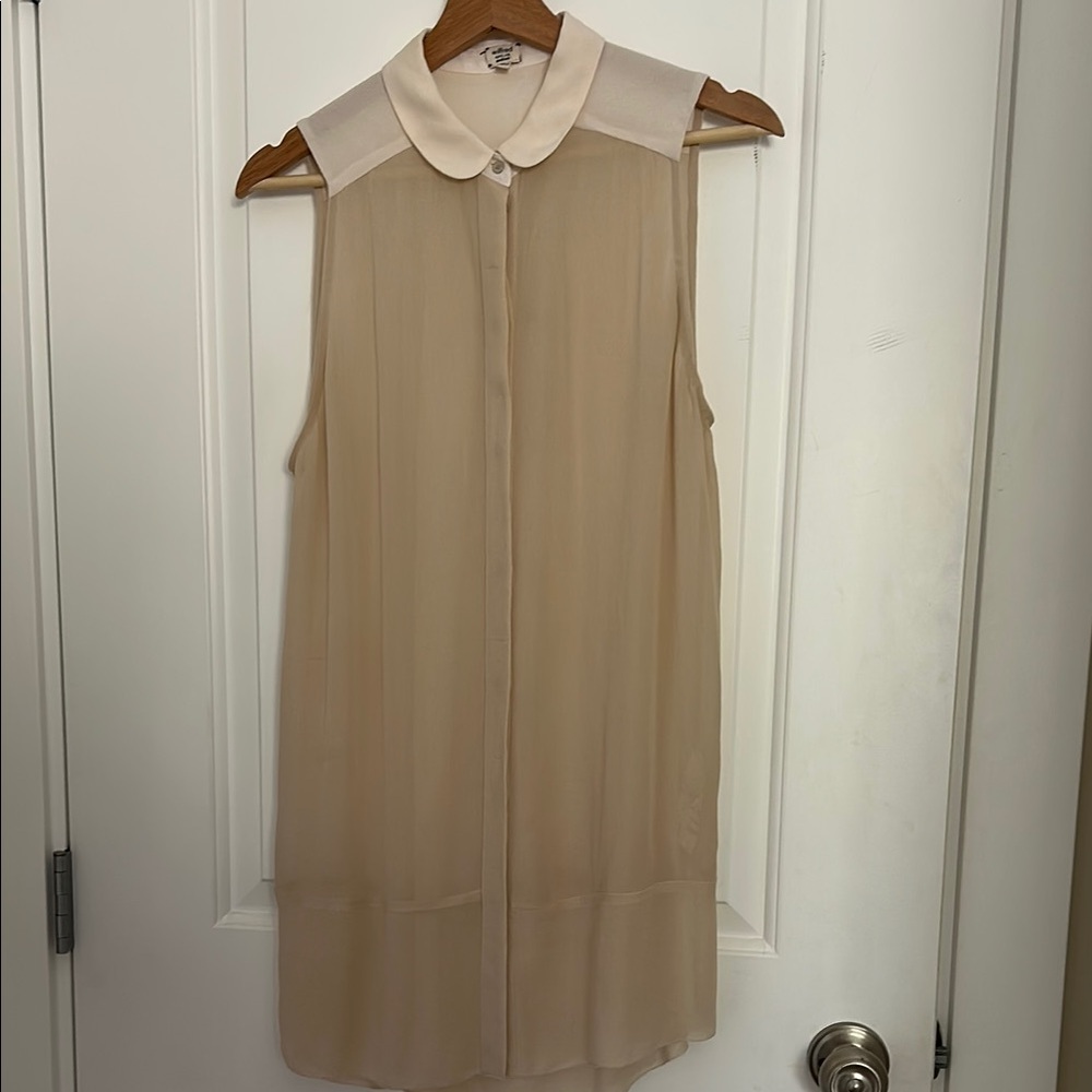 Wilfred Silk Sleeveless Cream Blouse with Collar